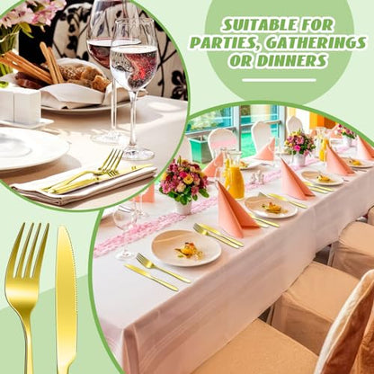 Nuenen 100 Pcs Gold Forks and Knives Stainless Steel Dinner Flatware Set - color: Gold, size: 8.4 Inches, 7.1 Inches