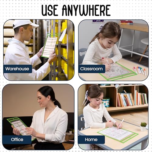 Essex Wares - 6 Pack, Green Dry Erase Pockets, 10" Wide x 13.5" Tall - color: Green