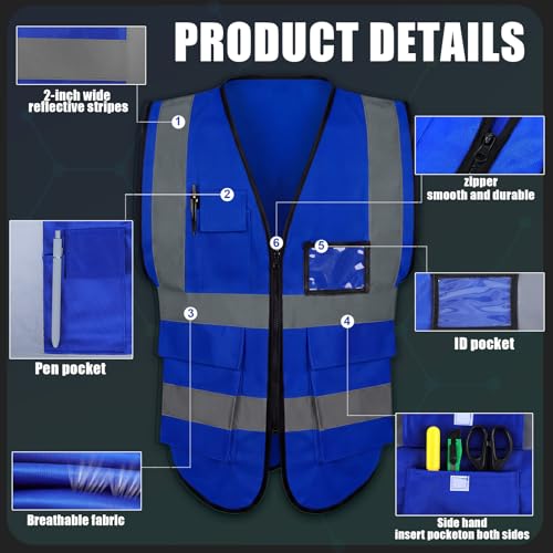 Leumoi 30 Pack Reflective Safety Vest with Pockets - color: Dark Blue, size: Large