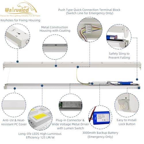 4FT Tri-Level Motion Sensor LED Linear Strip Emergency Stairwell Light w/Remote, 3 CCT, 20W/40W 125lm/w, Battery Backup, 30K/40K/50K, IP20, Dimmable 4 Foot Commercial Shop Ceiling Light Fixture, ETL - size: 4FT 5W 625lm EM Output