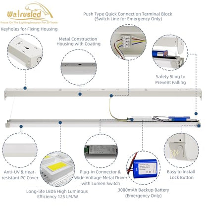 4FT Tri-Level Motion Sensor LED Linear Strip Emergency Stairwell Light w/Remote, 3 CCT, 20W/40W 125lm/w, Battery Backup, 30K/40K/50K, IP20, Dimmable 4 Foot Commercial Shop Ceiling Light Fixture, ETL - size: 4FT 5W 625lm EM Output