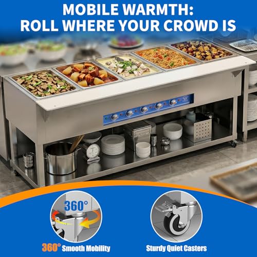 TOPKITCH Commercial Electric Food Warmer Station - 5 Independent 19.5L Pans with Individual German EGO Energy Regulator,5×750W Power, 220V Steam Table for Restaurant, Catering, Party - size: TC-5P