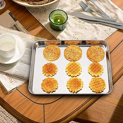 Baking Sheets 2 Pieces, Bastwe Cookie Sheets Set Stainless Steel Baking Pans Toaster Oven Tray Pans, Rectangle Size 12 × 10 × 1 inch, Rustproof & Healthy & Easy Clean & Dishwasher Safe - size: 12 inch