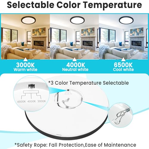 libtit 12 inch Flush Mount LED Ceiling Light Fixture, 3000K 4000K 6500K Adjustable, 28W 3200lm Black Round Lighting Fixtures for Bathroom Shower Hallway Kitchen, 4 Pack - color: Black, size: 12in-4Pack