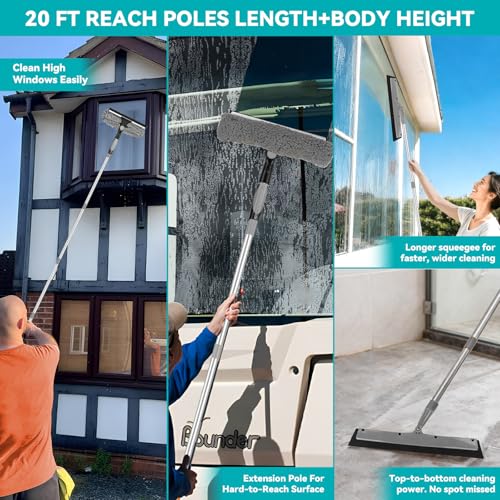 2-in-1 squeegee for window cleaning: 20+ Ft Long Reach cleaner tool with extension pole in home office commercial building Skylight Floor Ceiling Wall Dusting for Homeowner Car Enthusiast DIY Cleaners - color: Gray