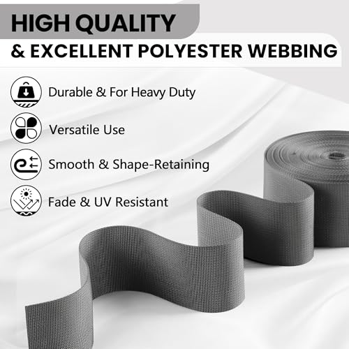 Polyester Webbing Strap 17+Colors – 1"&1.5"&2" – 10 Yards Heavy Duty Webbing Roll, Flat Webbing Strap for Indoor&Outdoor Gear, DIY Crafting, Repairing - color: Light gray, size: 2"-10yards