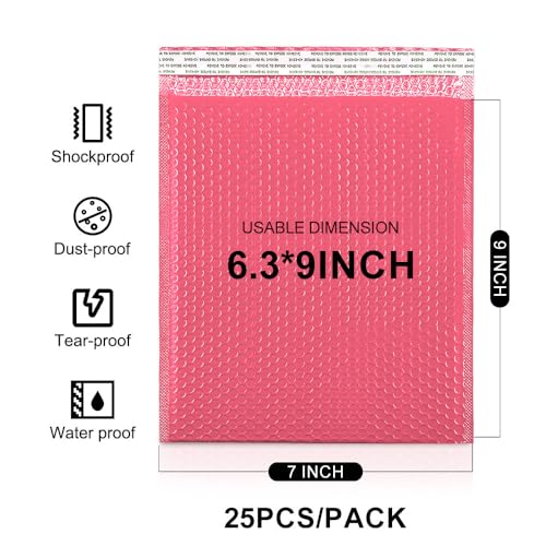 Koja Extra Thick Padded Bubble Mailers, 6x10 in, 25-Pack, Pink - color: Pink, size: 6 x 10" 25-Pack