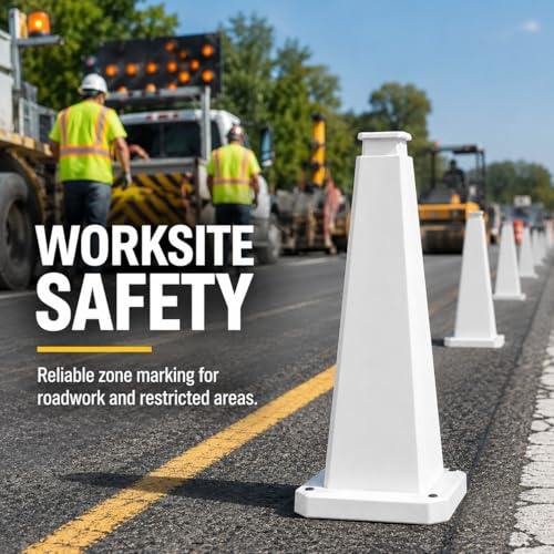 BESEA 3 Pack 28 Inch White Traffic Cones with Weighted Base - color: White, size: 28INCH