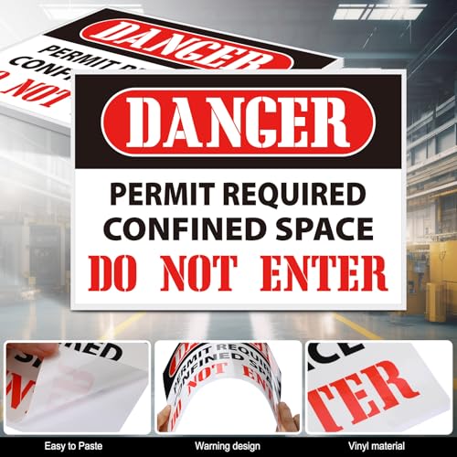 Kingdder 20 Pack Danger: Permit-required Confined Space, Do Not Enter Sign, 10" x 7" Permanent Self Adhesive Vinyl Labels, Confined Space Safety Warning Label, Waterproof & UV Resistant