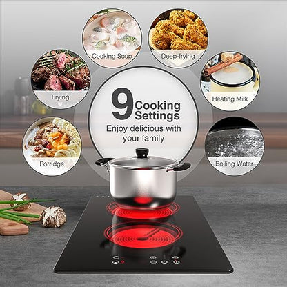 GIHETKUT Electric Cooktop,Built-in and Countertop Electric Stove Top, 2100W 110V Electric Burner 9 Heating Level, Timer & Kid Safety Lock, Sensor Touch Control 2 Burner Electric Cooktop. - size: 2 burner cooktop
