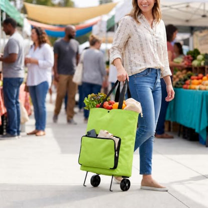 2 in 1 Foldable Shopping Cart with Wheels, Waterproof Oxford Fabric