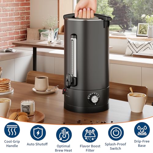 Garvee 18 L/120 Cups Coffee Urn 4.8 gal Double Wall Commerical Coffee Maker - color: Black, size: 120 Cups/18L