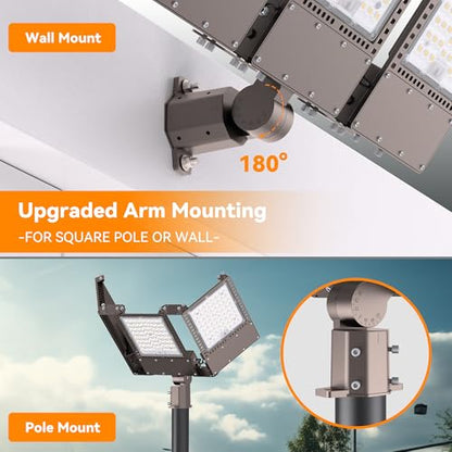 2025 New Upgraded 450W Dusk to Dawn LED Parking Lot Light 67500lm 5000K, ETL, AC85-277V, IP67 Waterproof Adjustable 3-Head Street Lights Outdoor, Pole & Wall-Mounted Flood Lights for Stadium - size: 3-Head 450W