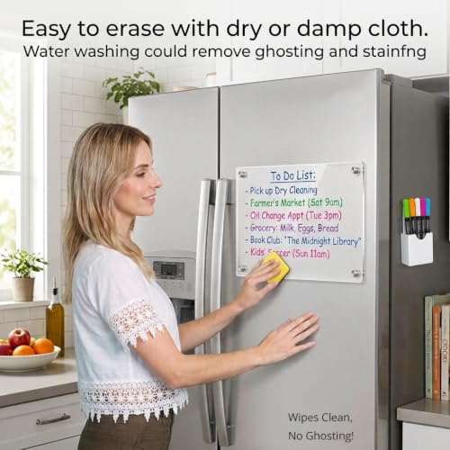 Acrylic Note Board Refrigerator Dry Erase Board Magnetic Clear 15”x11 Includes 4 Dry Erase Markers - size: Magnetic 15“x11”