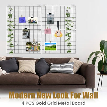 CIKLCIX Wire Wall Grid Panel Set of 4, Photo Display Board & Memo Board - color: Black, size: 4 Pack