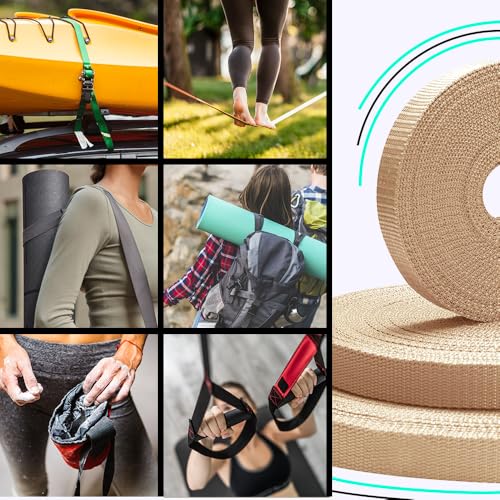 TECEUM Webbing Strap, 3/4" to 2", 10-50 Yds, Multi-Color Heavy Duty Tape - color: Champagne, size: 1"- 10 yards