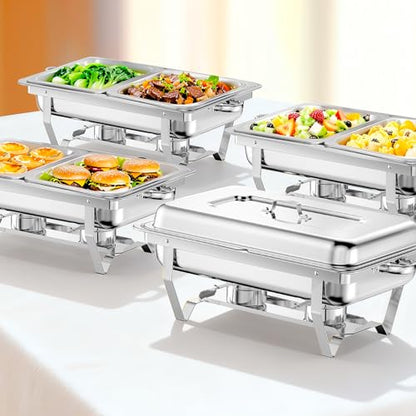 Chafing Dish for Buffet, 4 Pack 9QT Stainless Steel Chafing Servers Food Warmer Set with 8 Half Size Food Pan for Kitchen Party Banquet Dining, Silver - size: 4 Pack Silver