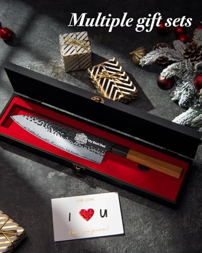 FAMCÜTE Custom 8'' Japanese Knife with Sandalwood Box Gifts for Men/Women - size: 8" Customize Japanese Knife
