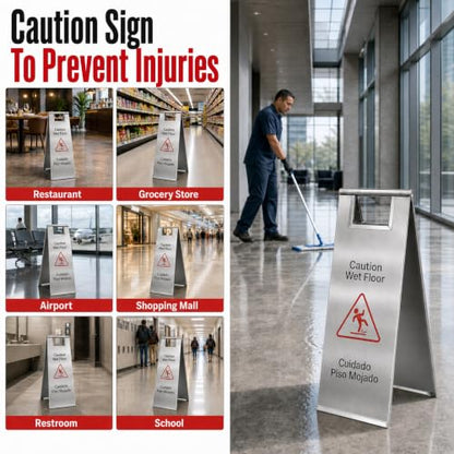 2 Pack Wet Floor Signs 24 Inch Stainless Steel Caution Sign Silver - color: Silver