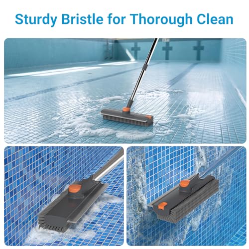3 in 1 Floor Scrub Brush with 52" Long Handle, Heavy-Duty Stiff 90° Bristle Floor Scrubber, Shower Scrubber with Squeeze, Cleaning Brush for Bathroom Pool Garage Glass Tile Concrete Gray - color: Gray