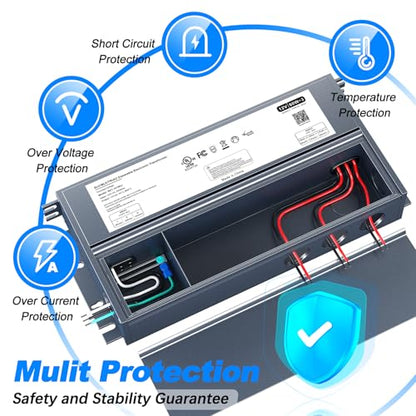 180W 12V Dimmable LED Driver, Triac/ELV/MLV AC to DC Power Supply for LED Light, Halogen Bulb, LED Transformer Compatible with Lutron & Dimmer, for Indoor/Outdoor Use - size: 180W 12V Built in Junction Box