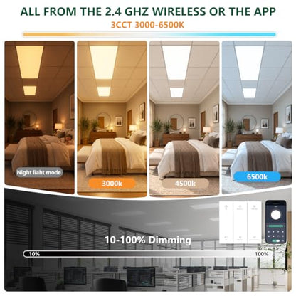 2x4 LED Flat Panel Light 6 Pack, 70W 9310LM, 2.4G Wireless Switch & App