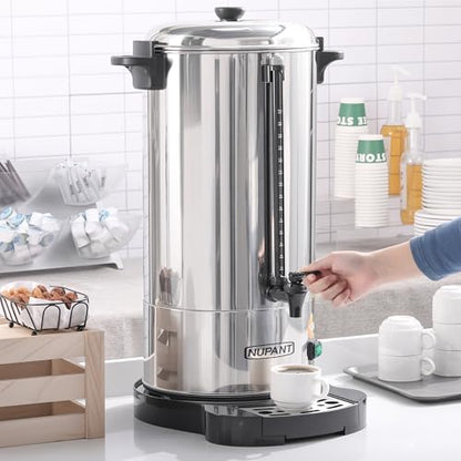 NUPANT Commercial Coffee Urn 100 Cup/15L Coffee Dispenser with Upgraded Percolator, 304 Stainless Steel Hot Water Urn Beverage Dispenser with Keep Warm Mode, Large Coffee Maker for Catering Party - size: 100 Cup