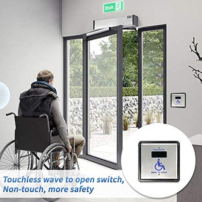 Olideauto Touchless Wave Sensor Button for Handicap Door with Handicapped Logo,Wired Stainless Steel Square 4.5'' Button Panel Olide-513N