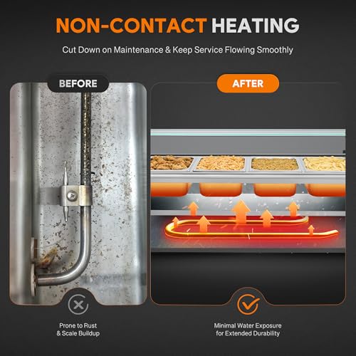 WILPREP 4-Pan Commercial Food Warmer with Sneeze Guard, Four 1/2 Pans, 1500W Countertop Electric Warmer, 86-185°F Adjustable Temp Control, Stainless Steel Buffet Bain Marie - size: 1/2 pan*4