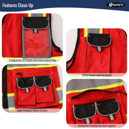 JKSafety Reflective Safety Vest for Men Cushioned Collar JK89M Red S - color: Mesh-red, size: Small