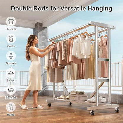 Stainless Steel Rolling Clothes Rack, 55 Inch Large Size, 700 LBS Capacity - color: Silver