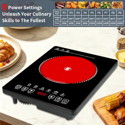 Single Burner Electric Cooktop,110V 1800W Electric Stove Top with LED Touch Control,9 Power Levels, 3 hTimer, Safety Lock,single burner cooktop Overheat protection - size: single burner electric cooktop