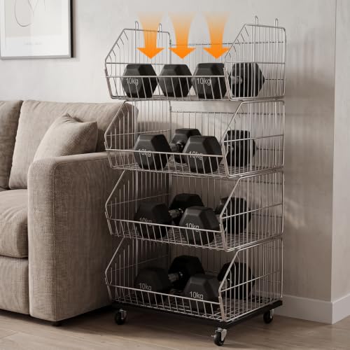 KAXIWEI 4-Tier Folding Storage Rack Wire Grid Display Rack with Wheels