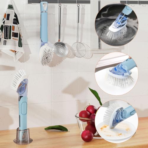 RIMAY Soap Dispensing Dish Brush Dish Scrubber with Soap Dispenser Handle - color: Blue