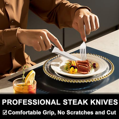 49-Piece Hammered Silverware Set with Organizer, Food-Grade Stainless Steel Flatware for 8, Cutlery Utensil Sets with Steak Knives, Rust-proof, Mirror Polished, Dishwasher Safe, Wave Hammered - style: Wave Hammered