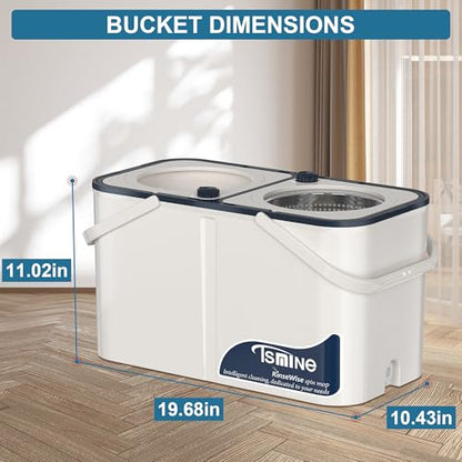 RinseWise Large Gen 1 Mop Bucket Set, Clean/Dirty Water Separation, White - size: Large Gen 1- White/Blue+6 Mop Heads