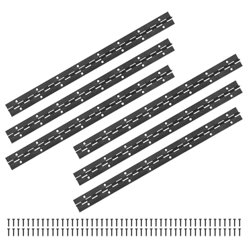 M METERXITY 6-Pack Piano Hinges, 16 Inch / 400mm 304 Stainless Steel Continuous Piano Hinge with Holes and Screws for Cabinets Door/Storage Box [1.2X 0.04/ 30x 1mm Open Width Thick, Black] - size: 16 Inch