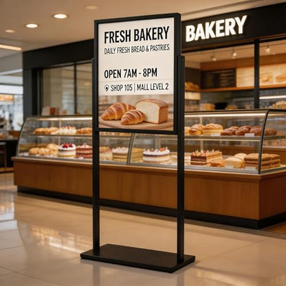 DISPLAYSWORKER Aluminum Alloy Floor Sign Stand, 22x28 Inch Heavy Duty Double-Sided Poster Stand with Reinforced Structure and Steel Base for Business Display (1, Black, 22×28) - size: 22×28