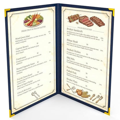 10Pcs Blue PVC Clear Menu Cover 8.5x14, Bifold, 2 Page 4 View - color: blue, size: 2 Pages - 8.5" x 14"