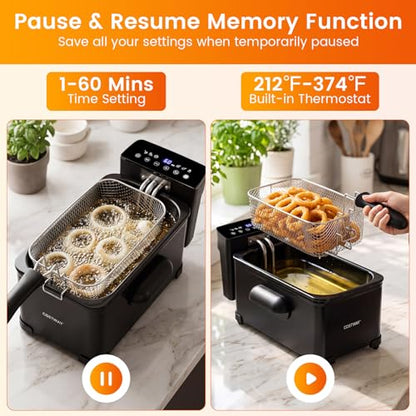 COSTWAY Deep Fryer w/Touch Screen, 3.2-Qt/3L Electric Fryer, 1700W, Black - color: Black, size: 3.2 Qt (3 L)