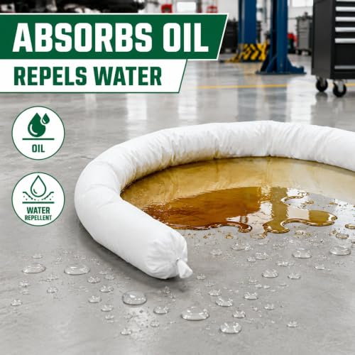 3.15" x 47.2" Oil Absorbent Socks 12 Pack, Oil-Only Absorb - color: White