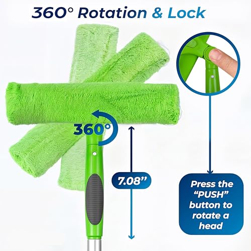 DSV Standard Professional Window Squeegee for Window Cleaning, 2 in 1 Rotatable Window Cleaning Squeegee Kit with Extension Pole, 62” Window Cleaning Tool for Indoor/Outdoor High Windows, Home, Car - size: 62 inches