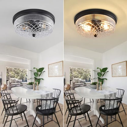 Semi Flush Mount Ceiling Light with Clear Glass Shades,3-Lights Industrial Semi Flush Mount Ceiling Light, 3-Light Industrial Black Light Fixtures Ceiling Mount for Kitchen Living Room Foyer - color: 2-Light Clear Glass Ceiling Light, size: 1 Pack