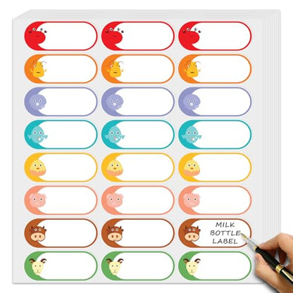528 Pcs 1 x 2.5 Inch Baby Milk Bottle Labels Writeable, Removable Freezer Labels, 528 Food Stickers Cartoon Waterproof, Residue-Free Food Storage Label, for Kitchen, Mason Jar - color: Animalcartoon