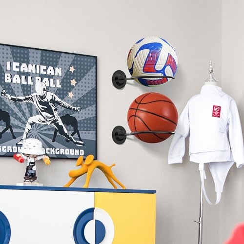 S SUCHEK Basketball & Sports Ball Holder - Wall Mount Display Storage for Basketball, Soccer, Volleyball, Football, Rugby