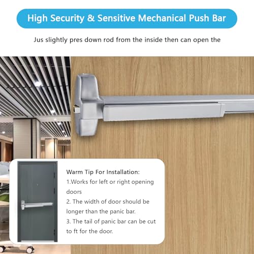 Extra Heavy Duty Commercial 36 Panic Push Bar, Door Lock, Panic Exit Device Ansi Grade 1 and UL CUL 3H Fire Rated with Dogging Function Aluminium Material - color: X8 Rim SS