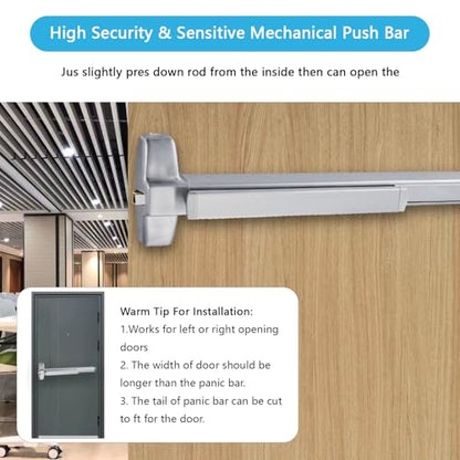 Extra Heavy Duty Commercial 36 Panic Push Bar, Door Lock, Panic Exit Device Ansi Grade 1 and UL CUL 3H Fire Rated with Dogging Function Aluminium Material - color: X8 Rim SS
