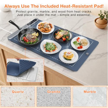 FYY Warming Mat for Food 24"x15", Rapid and Full Surface Heating Navy - color: Navy, size: X Large Size: 24"x15"