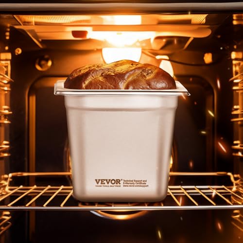 VEVOR 6 Pack Stainless Steel Hotel Pans - 1/6 Size 6-Inch Deep 0.8mm Thick Anti-Jam Commercial Food Pans for Steam Tables, Restaurants, Catering & Industrial Use - size: 1/6 Size, style: 6 Inch Deep Thickened