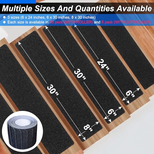 SMILOOL Outdoor Stair Treads Non-Slip Step Strips for Wooden Steps 10 Pack 6” x 24” Anti Slip Grip Tape Precut for Outside Stairs, Non Skid Stair Tread Mats Weather Resistant for Outdoors, Black - size: 6" x 24"